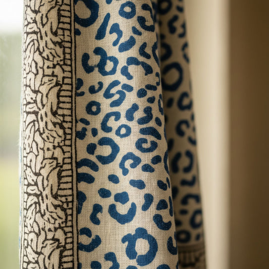 Wild Indigo Bloom Hand Block Print Cotton Scarf – Oversized Boho Wrap - view 2