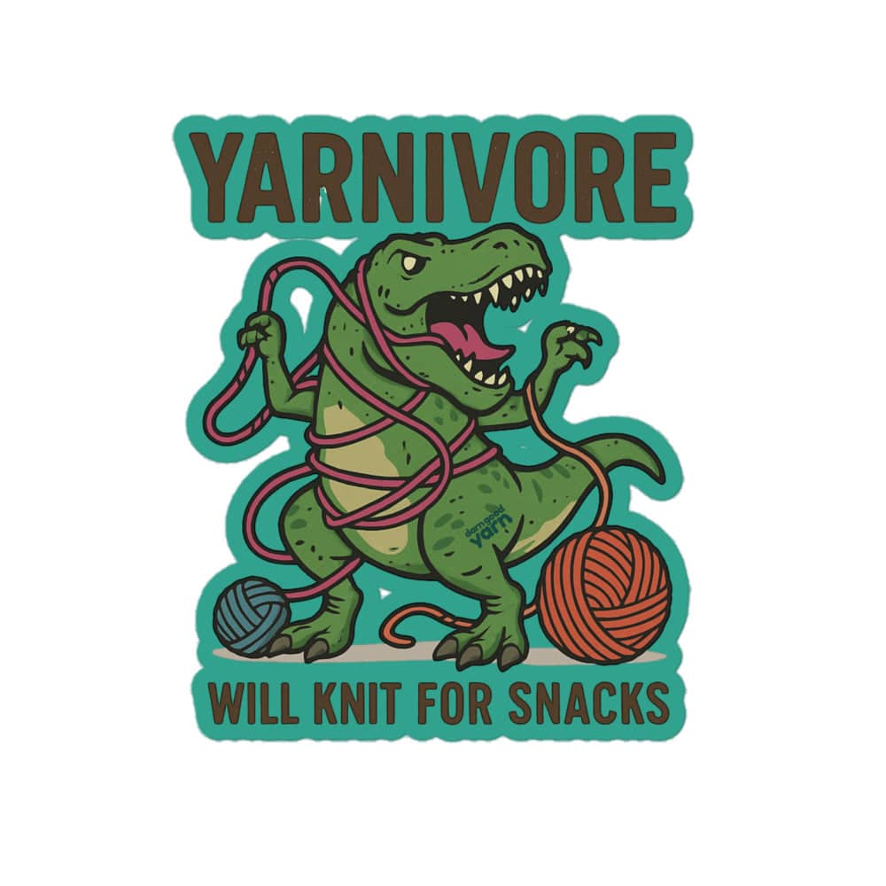 Yarnivore "Will Knit for Snacks" Bubble-Free Sticker - view 3