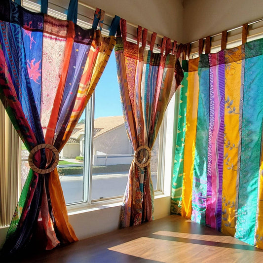 Rainbow Oasis Drapes – Upcycled Boho Curtains - view 2