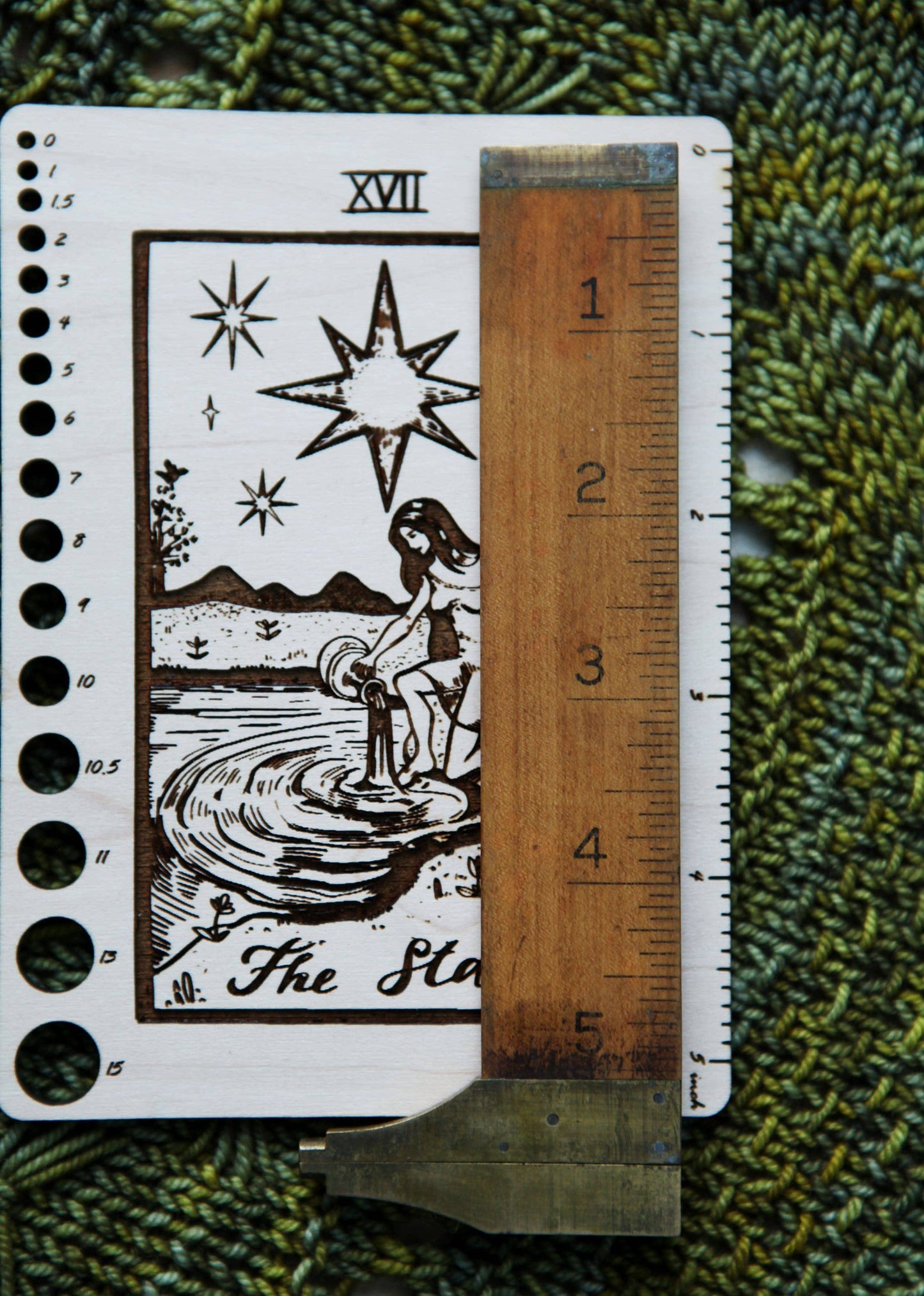 Maple Wood Moon Tarot Card Knitting Needle Gauge & 5" Ruler - view 10