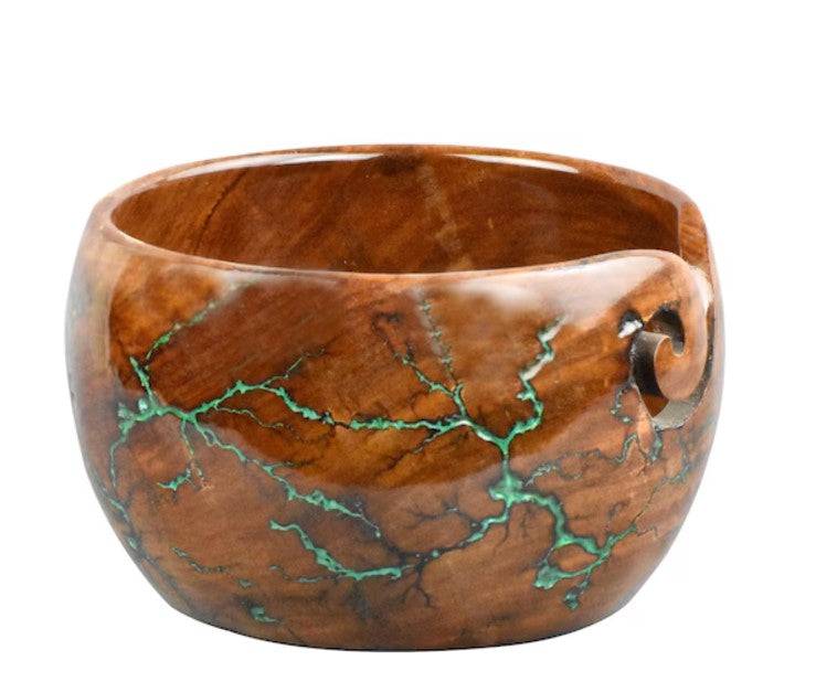 Handcrafted Rosewood Yarn Bowl with Resin Accents