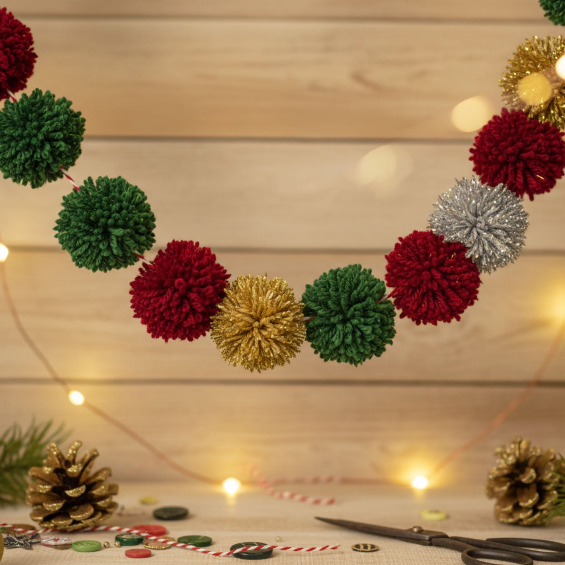 No-Knit Pom Pom Garland – Easy DIY Holiday Garland Craft