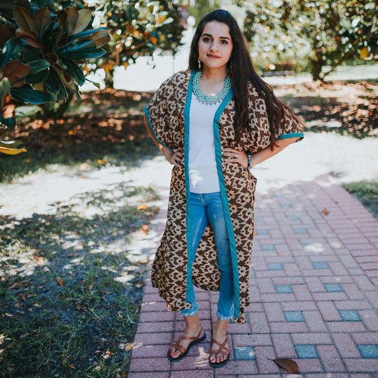 Amara Long Recycled Sari Duster - view 2