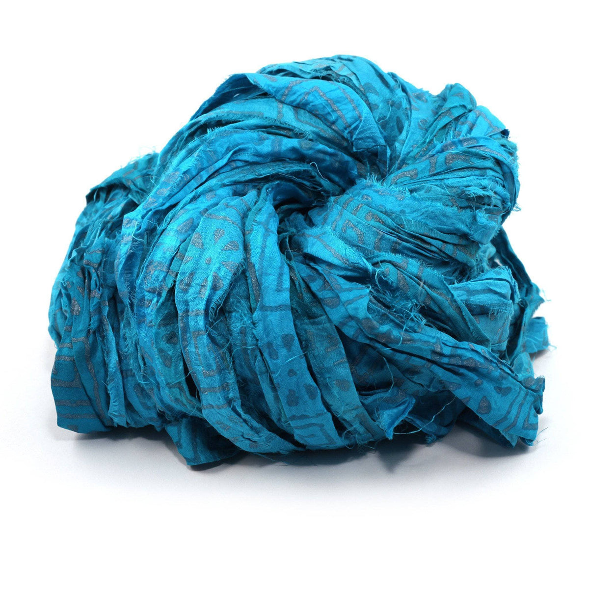 Block Printed Handmade Sari Silk Ribbon Yarn - view 5