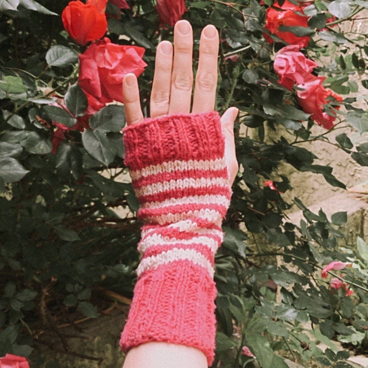 Candy Stripe Fingerless Mitts Knitting Pattern - view 2