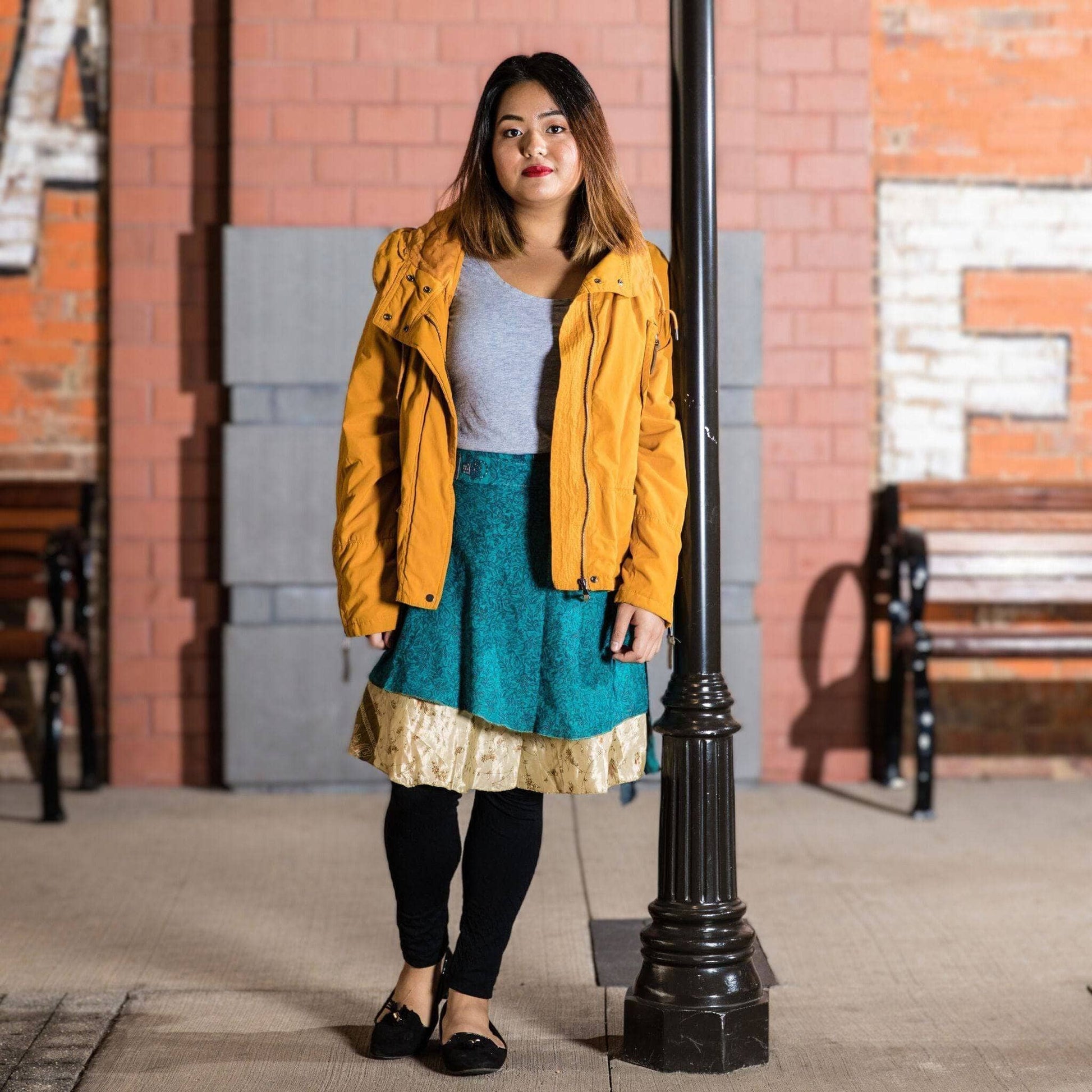 Knee-Length "Mini" Sari Wrap Skirt - view 19