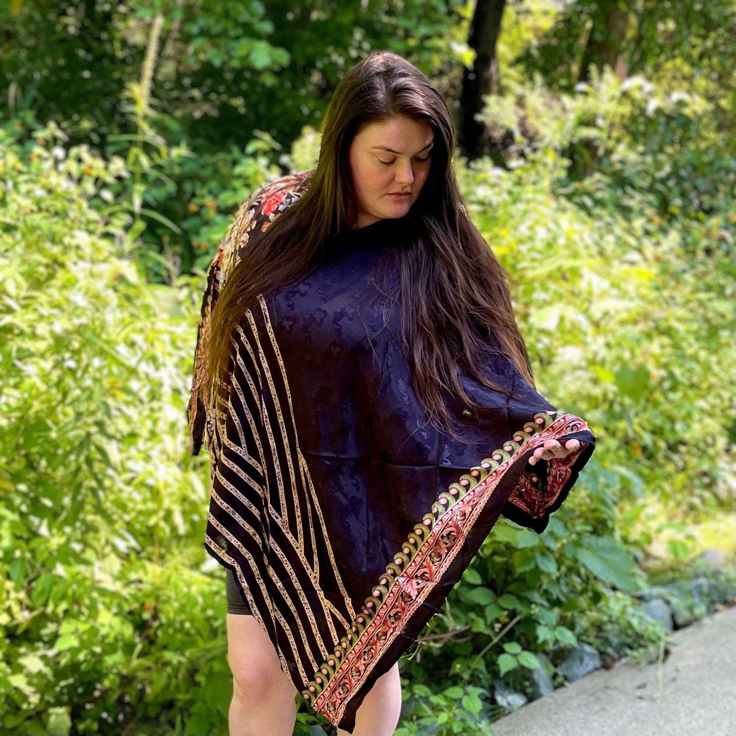 Recycled Sari Hooded Poncho - view 3