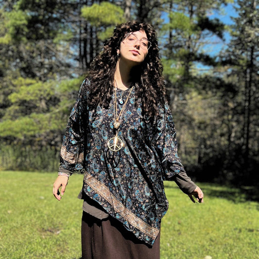 Recycled Sari Hooded Poncho - view 2