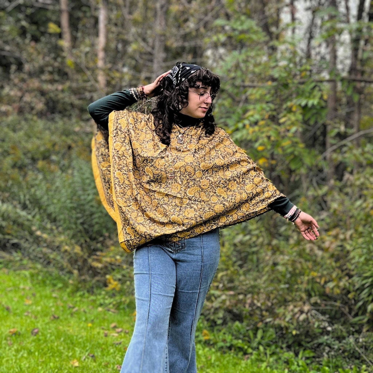 Recycled Sari Hooded Poncho - view 4