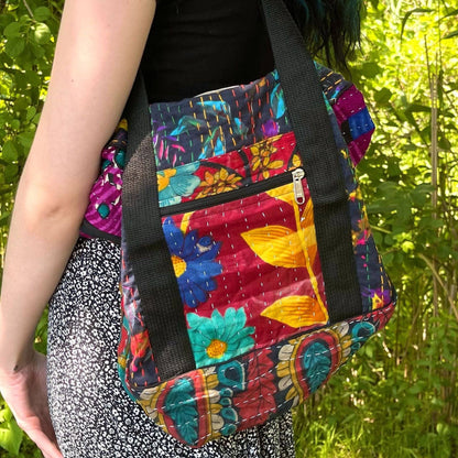 Wanderlust Kantha Stitched Bag – Handmade from Reclaimed Sari Fabric - view 3