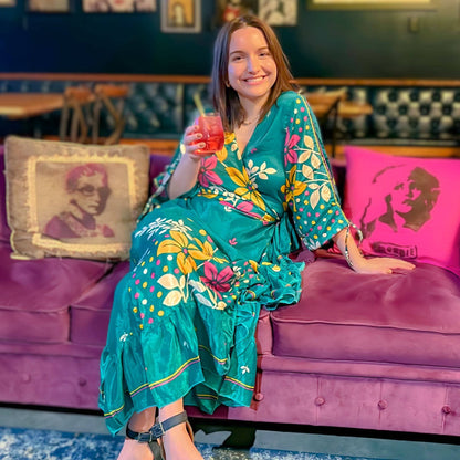Zaria One-of-a-Kind Wrap Dress – Handmade from Reclaimed Sari Fabric - view 16