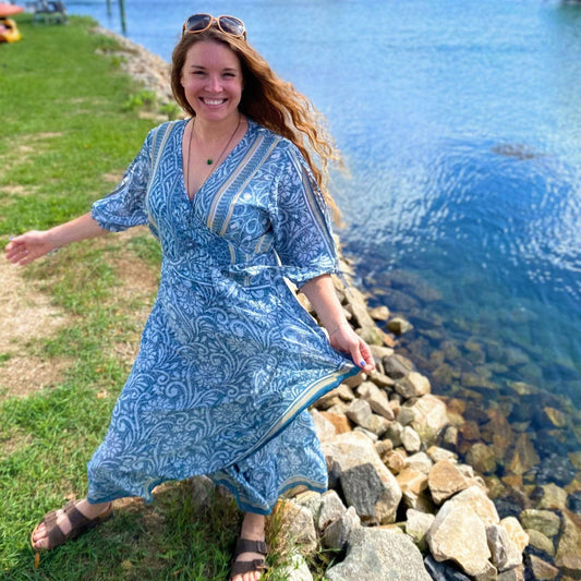 Zaria One-of-a-Kind Wrap Dress – Handmade from Reclaimed Sari Fabric