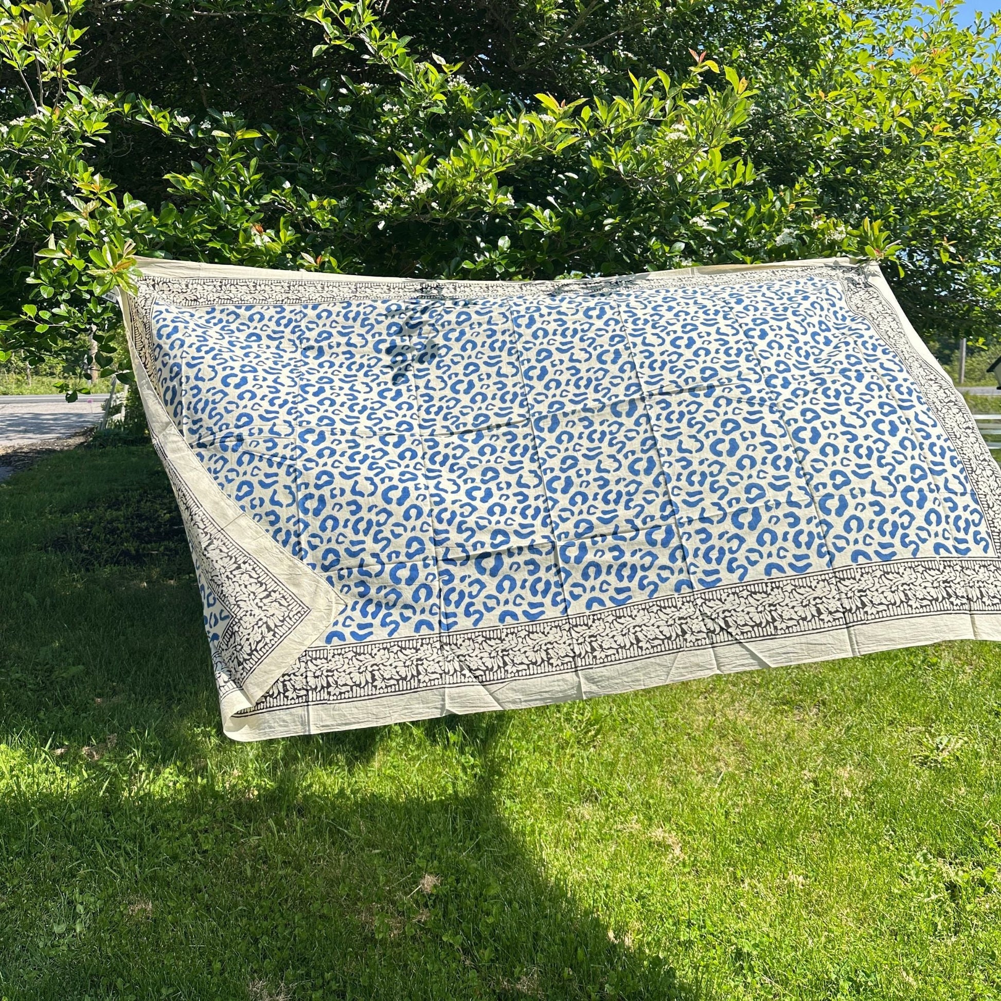Wild Indigo Bloom Hand Block Print Cotton Scarf – Oversized Boho Wrap - view 5