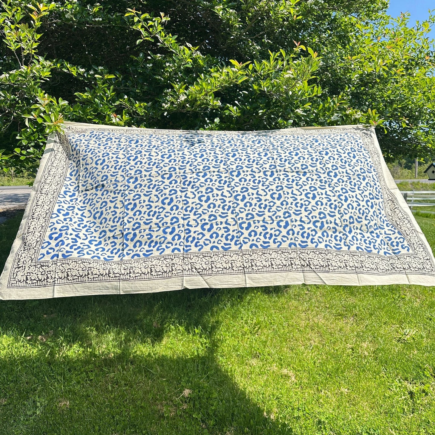 Wild Indigo Bloom Hand Block Print Cotton Scarf – Oversized Boho Wrap - view 4
