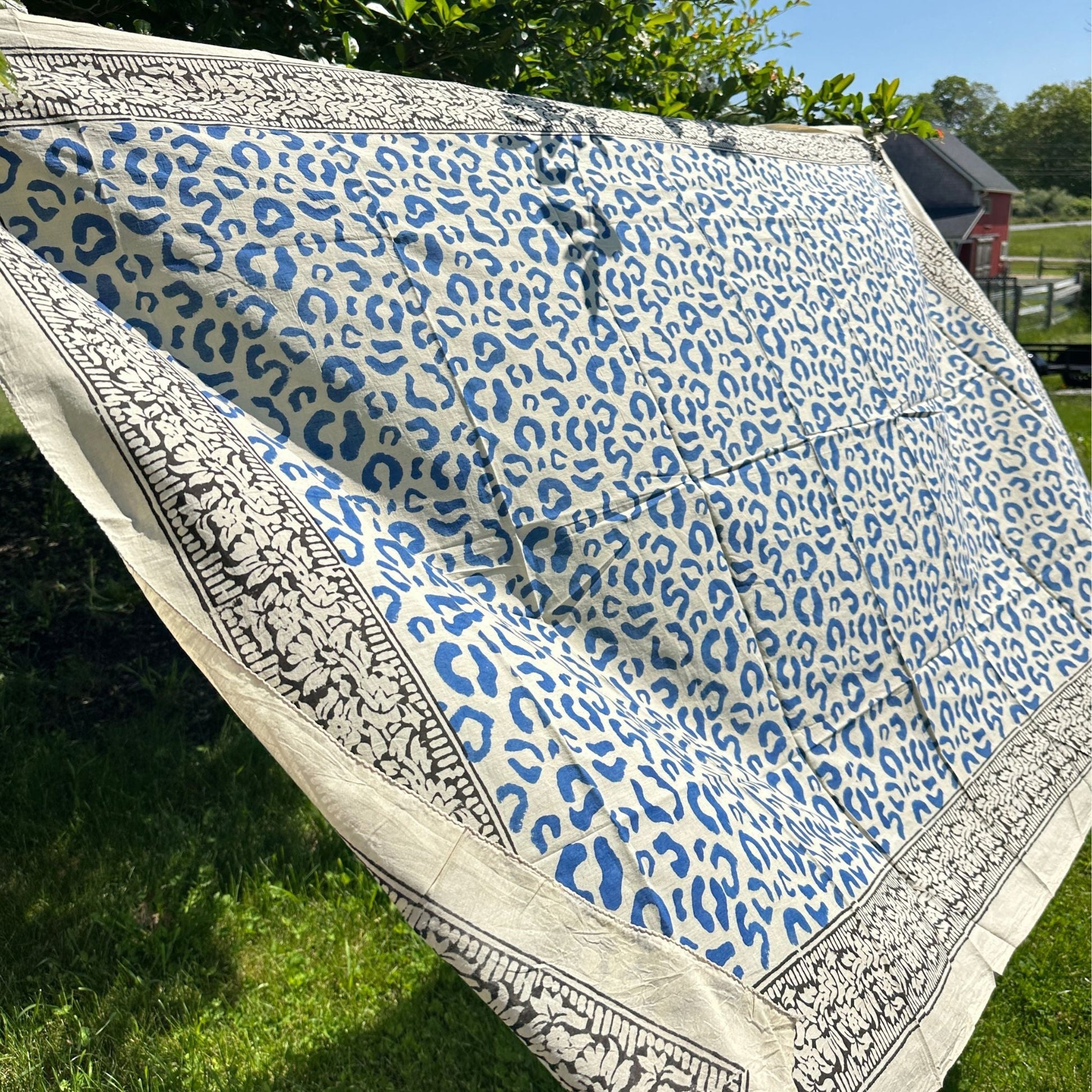 Wild Indigo Bloom Hand Block Print Cotton Scarf – Oversized Boho Wrap - view 7