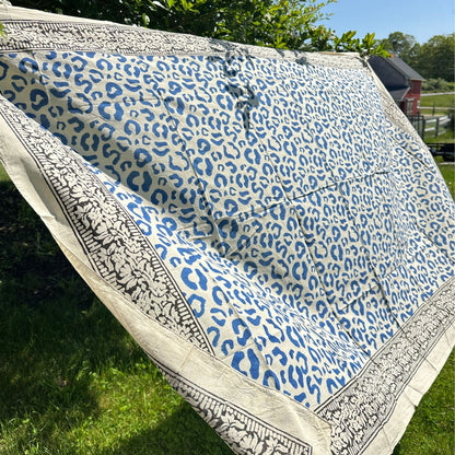 Wild Indigo Bloom Hand Block Print Cotton Scarf – Oversized Boho Wrap - view 7