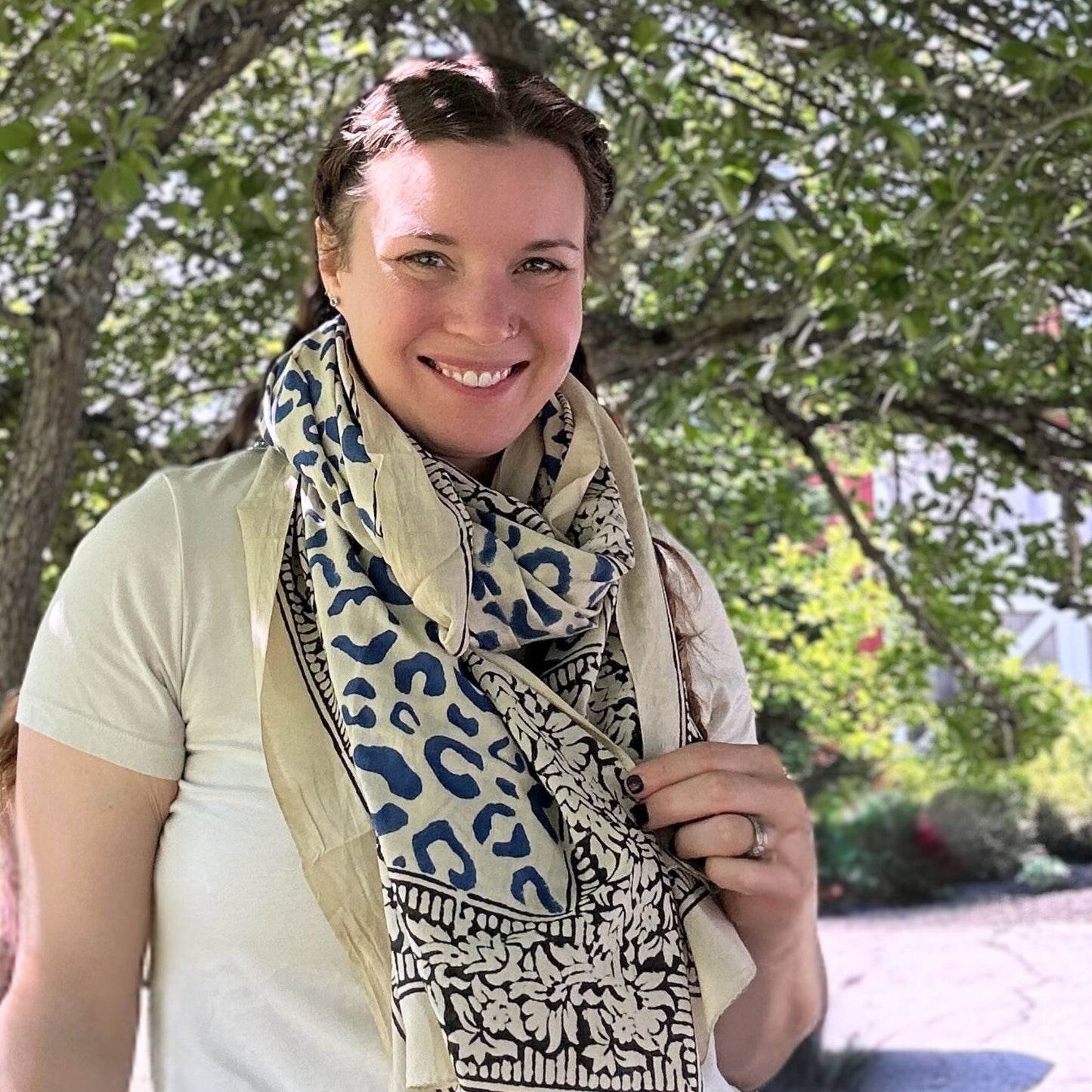 Wild Indigo Bloom Hand Block Print Cotton Scarf – Oversized Boho Wrap