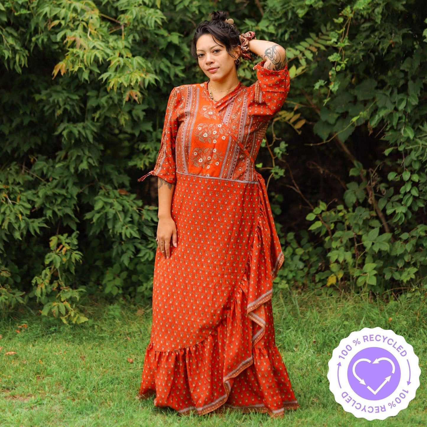 Zaria One-of-a-Kind Wrap Dress – Handmade from Reclaimed Sari Fabric - view 24