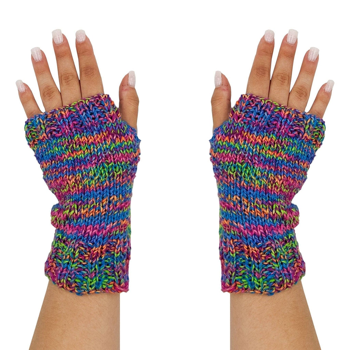 Colorful Fingerless Mitts Knitting and Crochet Pattern - view 3
