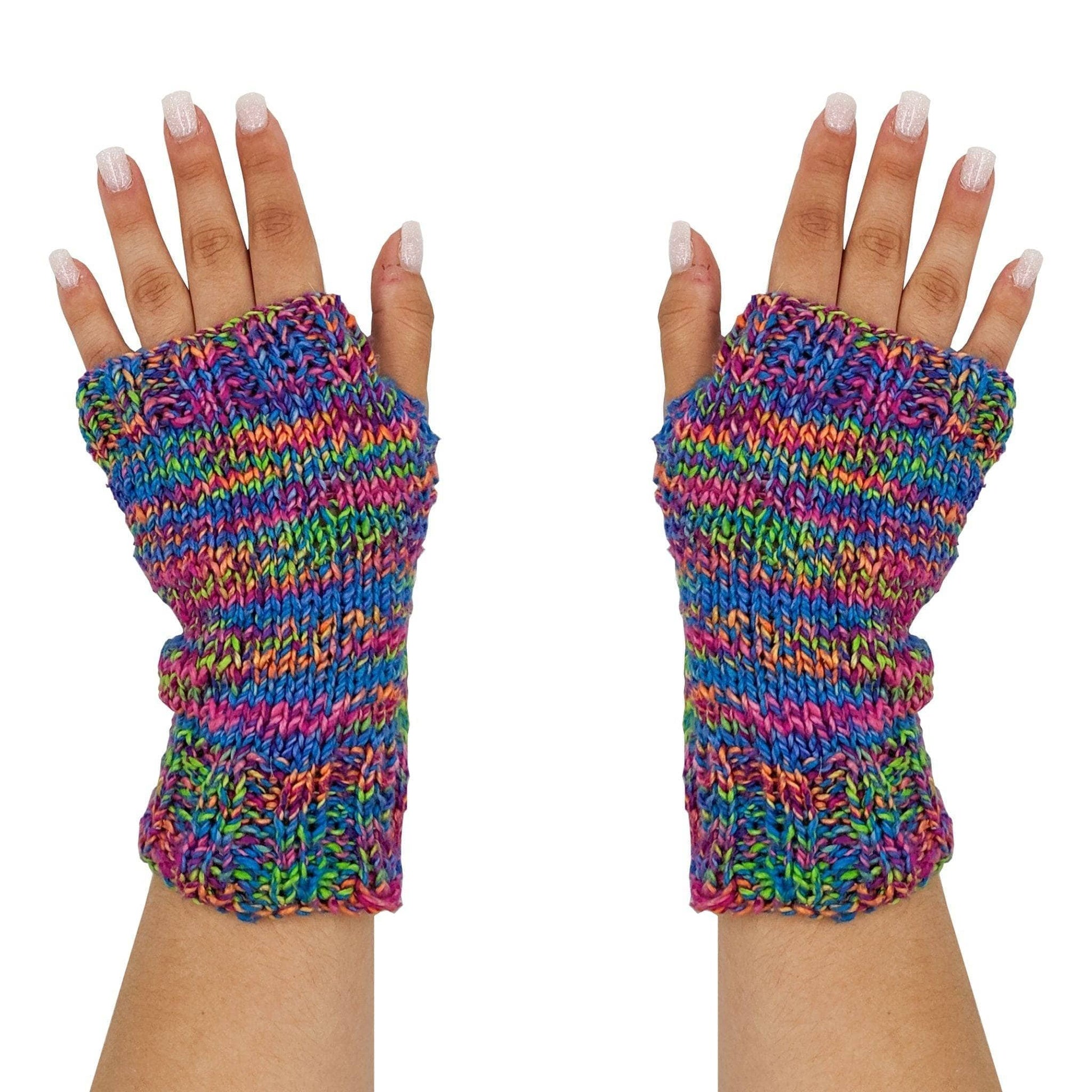 Colorful Fingerless Mitts Knitting and Crochet Pattern - view 3