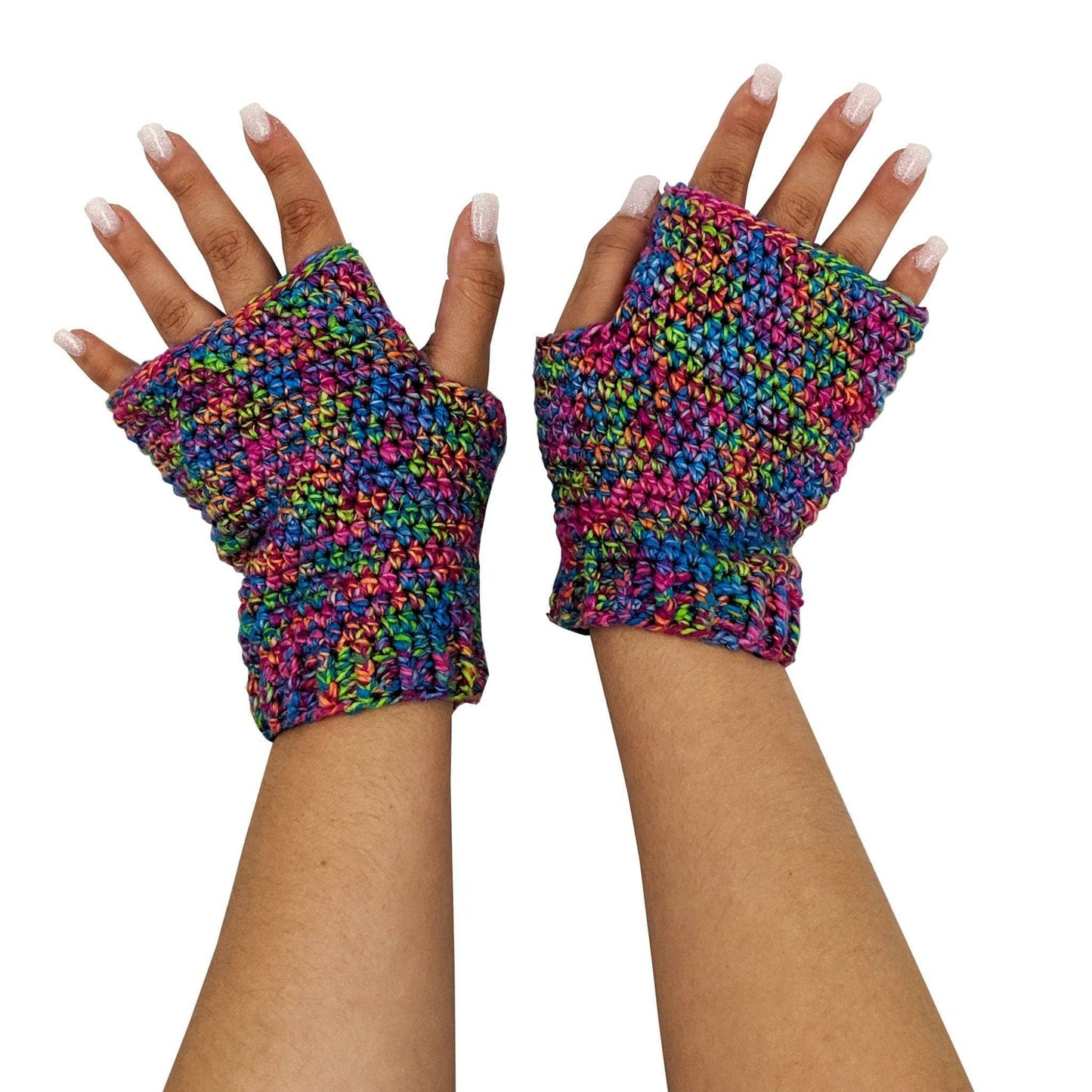Colorful Fingerless Mitts Knitting and Crochet Pattern - view 2