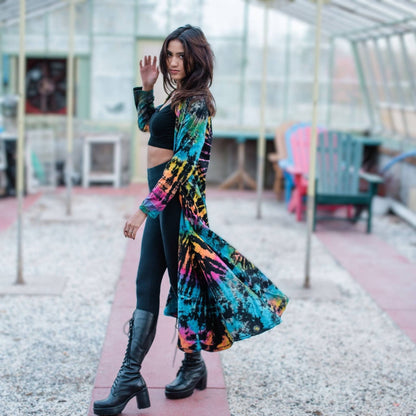 Cotton Tie Dye Long Duster Cardigan - view 5