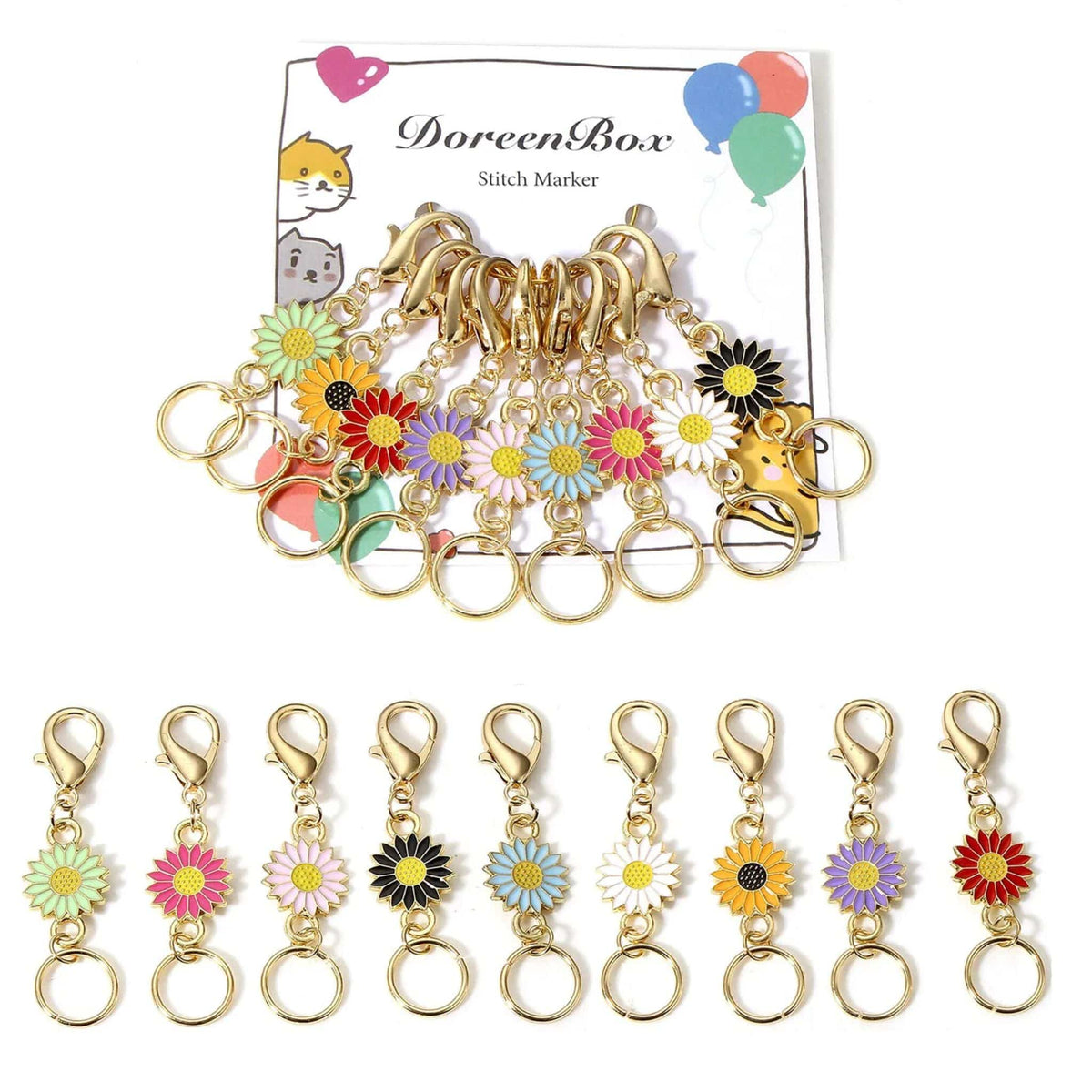 Flower Power Enamel Gold Plated Stitch Markers - view 2