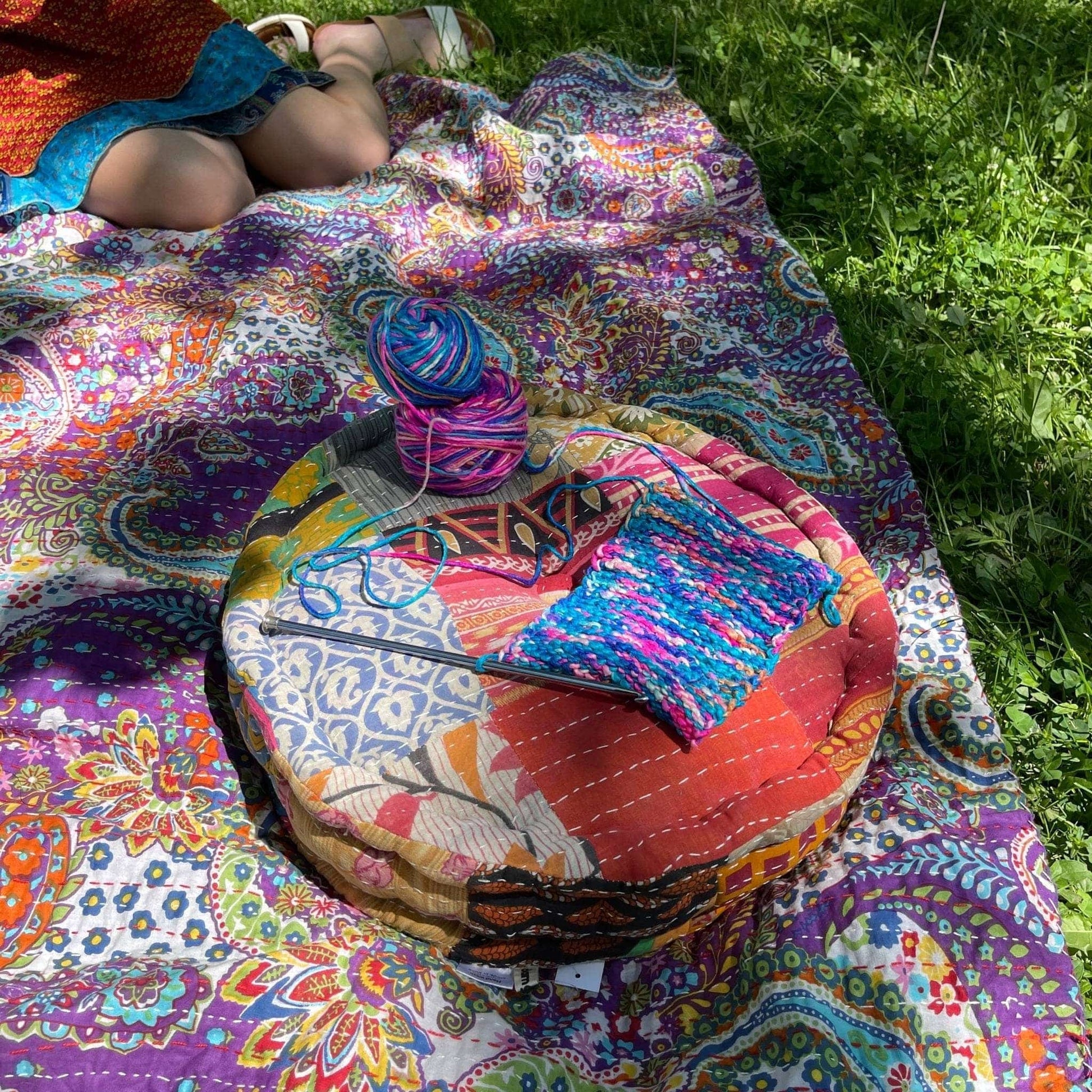 Hand Embroidered Floor Pouf - view 3