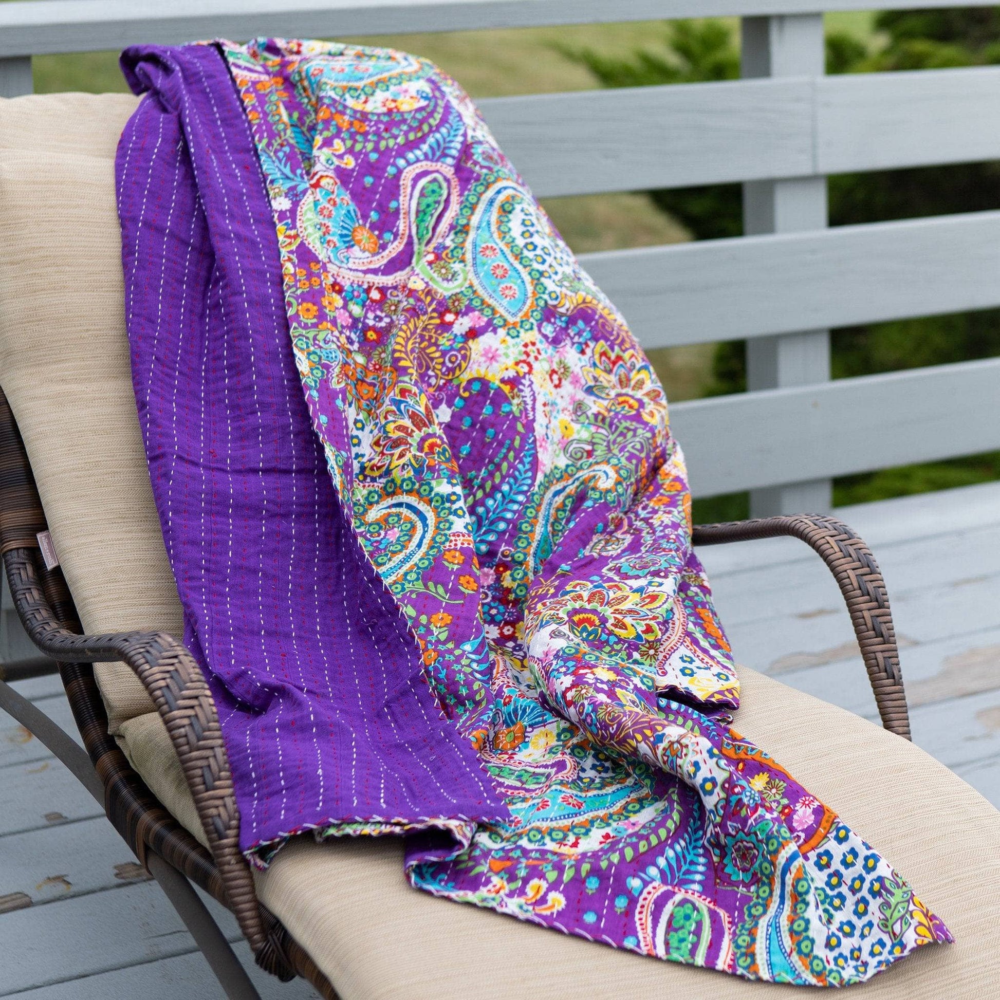 Handmade Kantha Quilt Blanket - view 2