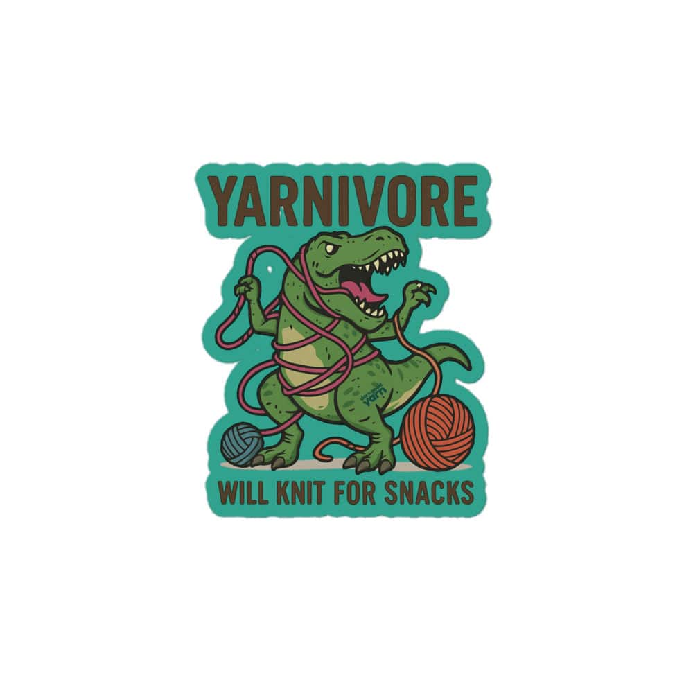 Yarnivore "Will Knit for Snacks" Bubble-Free Sticker - view 2