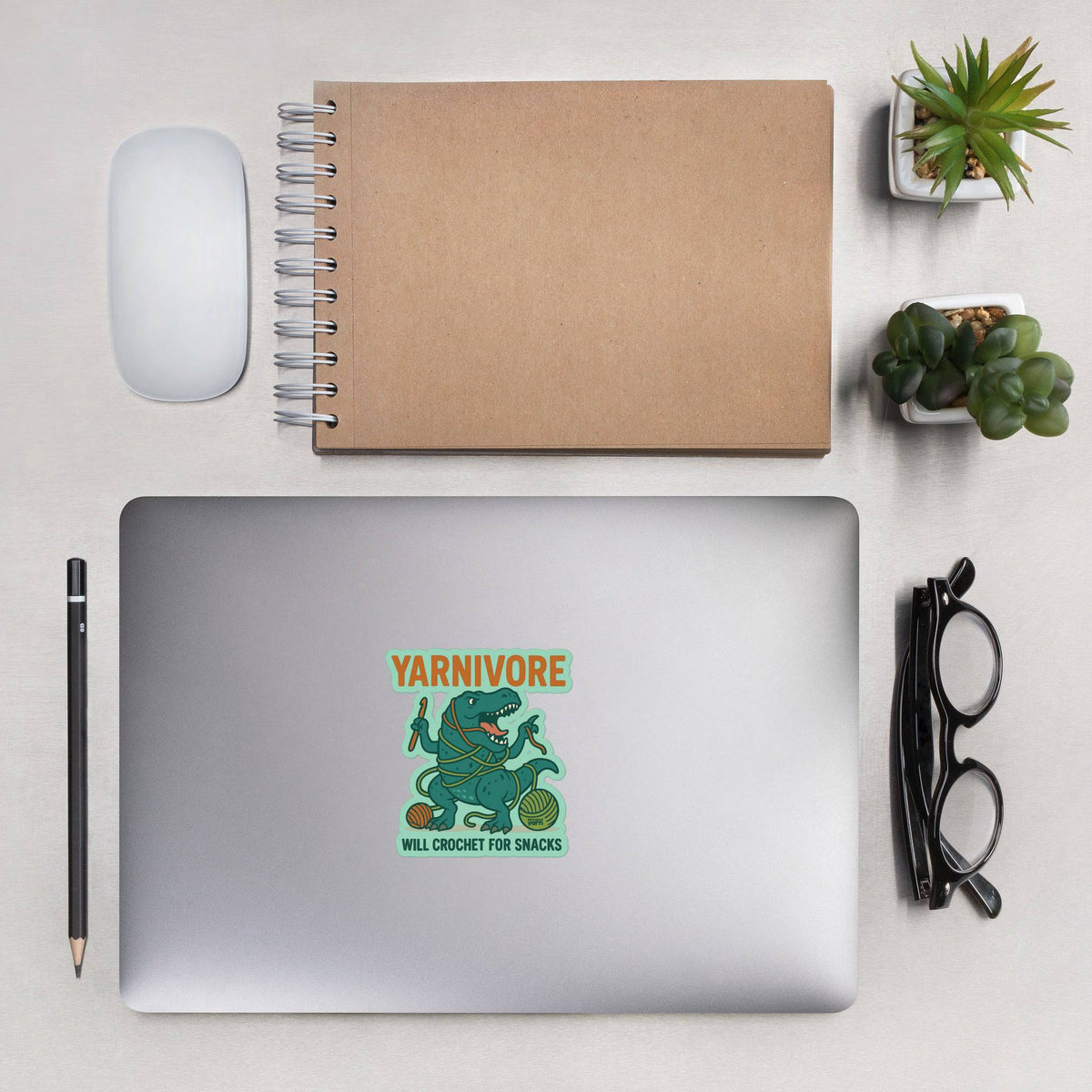 Yarnivore "Will Crochet for Snacks" Bubble-Free Sticker - view 5