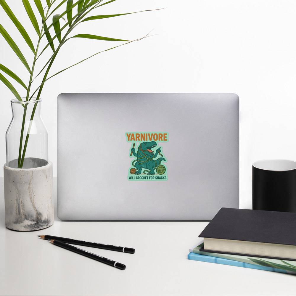 Yarnivore "Will Crochet for Snacks" Bubble-Free Sticker - view 6