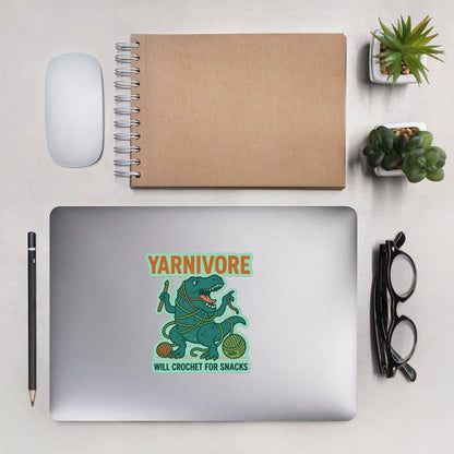 Yarnivore "Will Crochet for Snacks" Bubble-Free Sticker