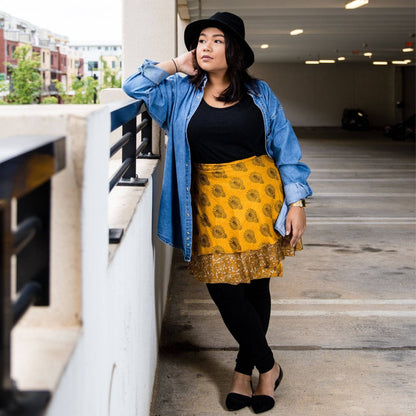 Knee-Length "Mini" Sari Wrap Skirt - view 8