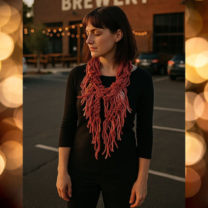 Dropped Stitch Scarf Knit Pattern – Ribbon Yarn with Fringe