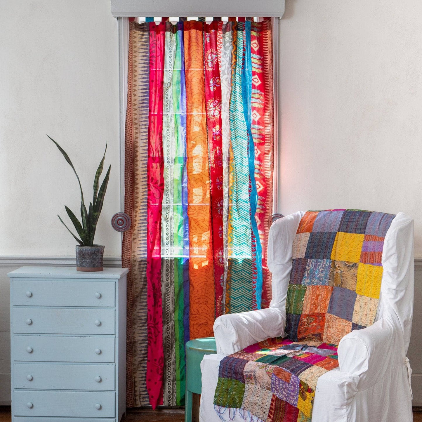 Rainbow Oasis Drapes – Upcycled Boho Curtains - view 5