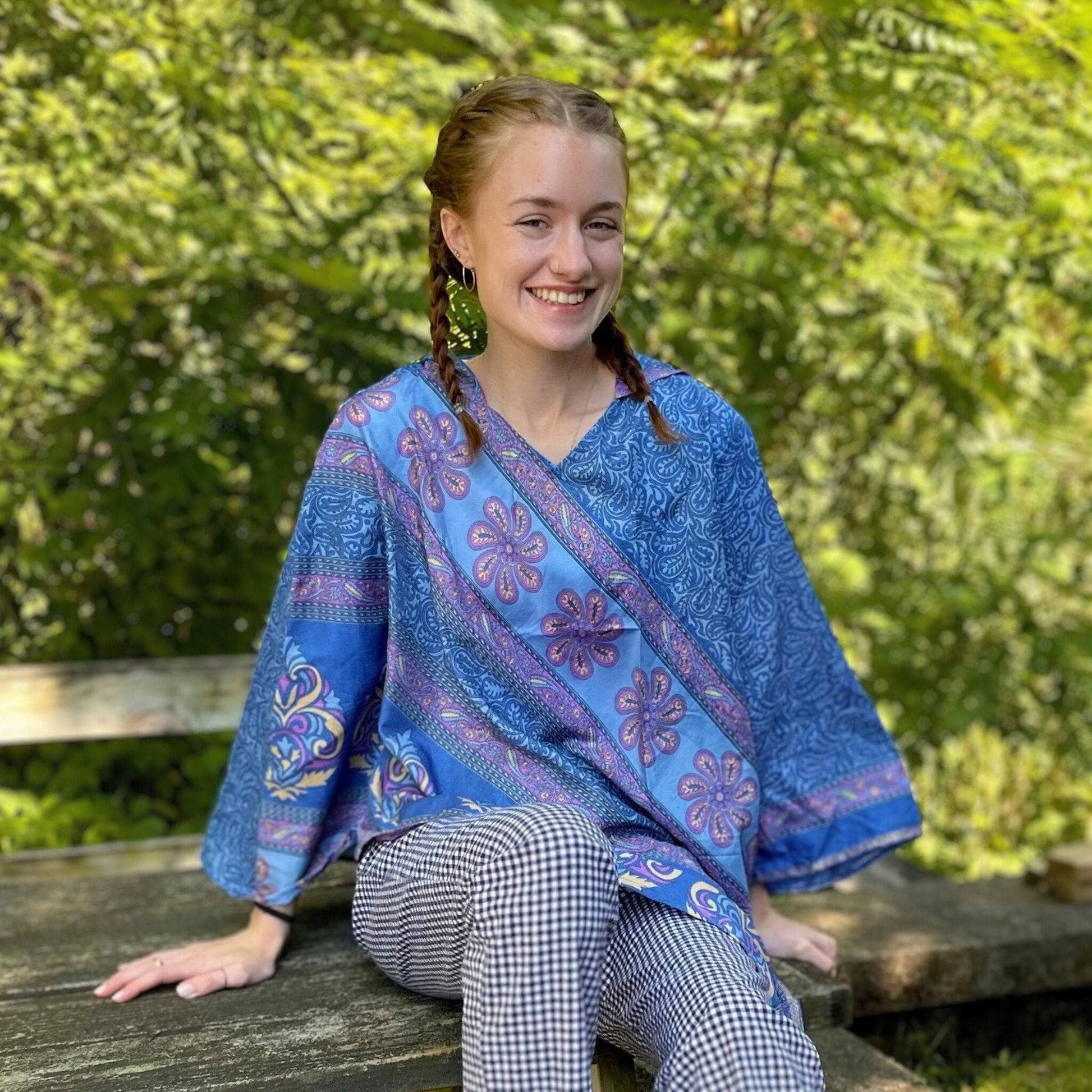 Recycled Sari Hooded Poncho - view 5