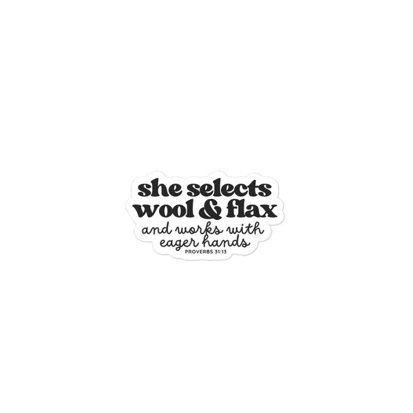 "She Selects Wool & Flax" Bubble-Free Sticker