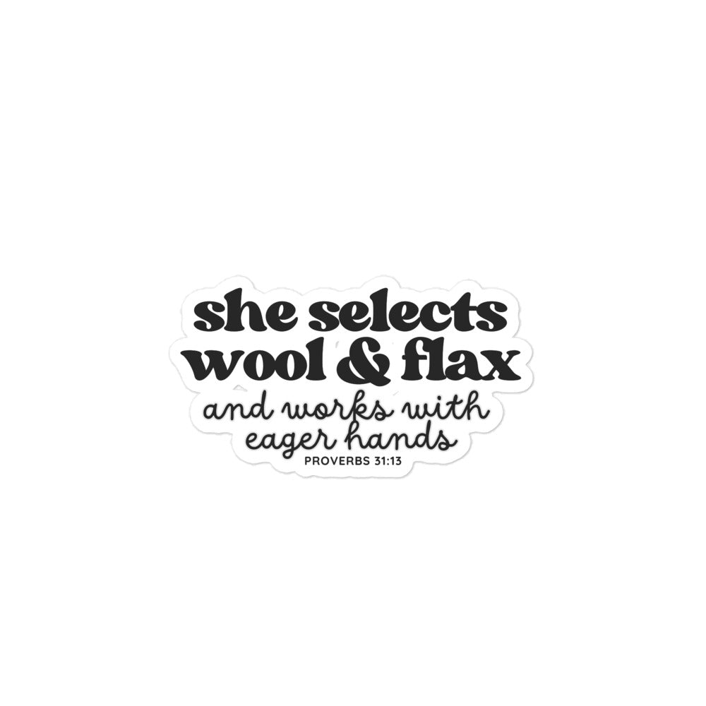 "She Selects Wool & Flax" Bubble-Free Sticker - view 2