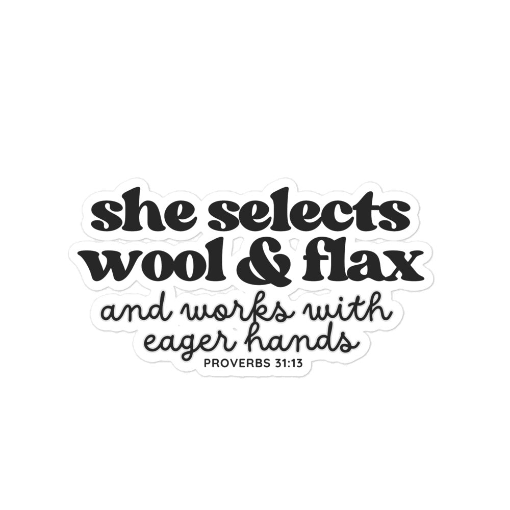 "She Selects Wool & Flax" Bubble-Free Sticker - view 3