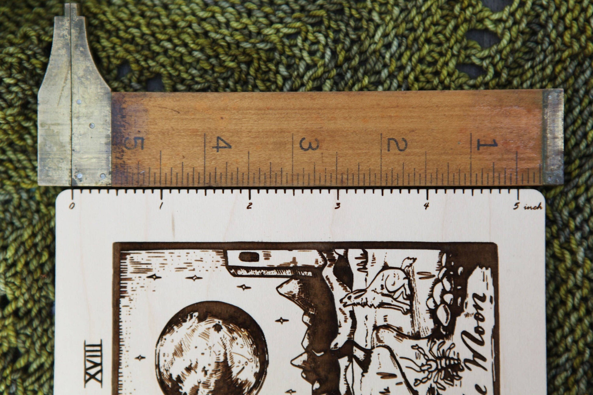 Maple Wood Moon Tarot Card Knitting Needle Gauge & 5" Ruler - view 3