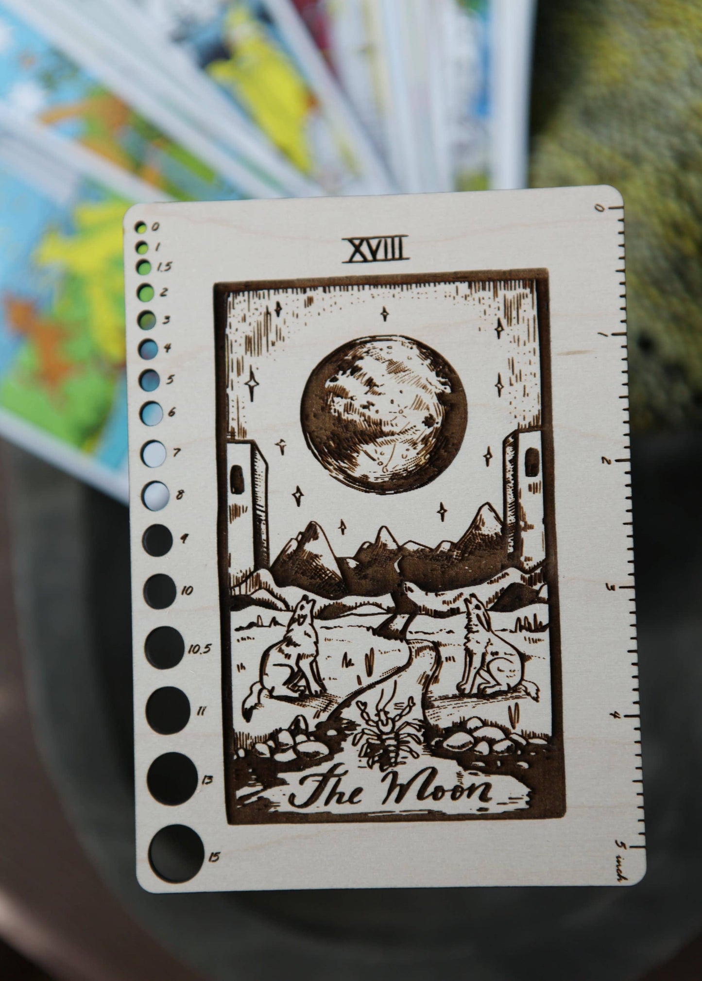 Maple Wood Moon Tarot Card Knitting Needle Gauge & 5" Ruler - view 4