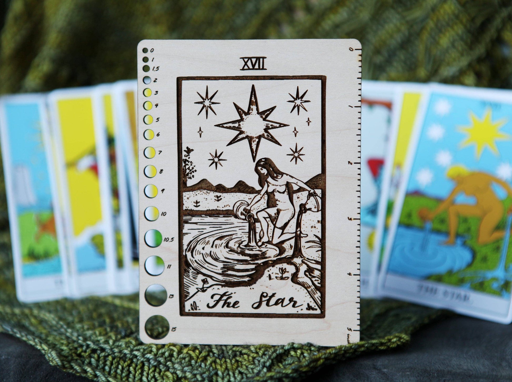 Maple Wood Moon Tarot Card Knitting Needle Gauge & 5" Ruler - view 5