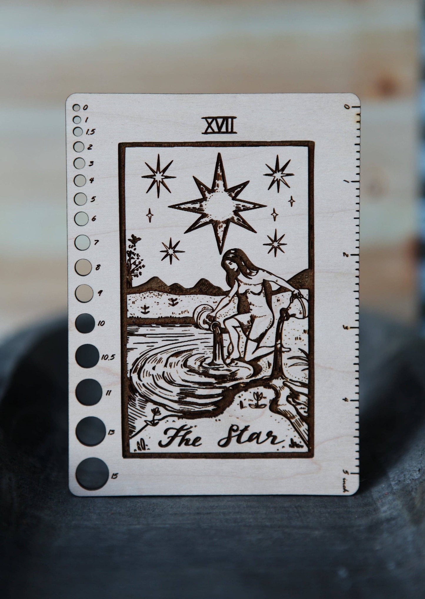Maple Wood Moon Tarot Card Knitting Needle Gauge & 5" Ruler - view 6