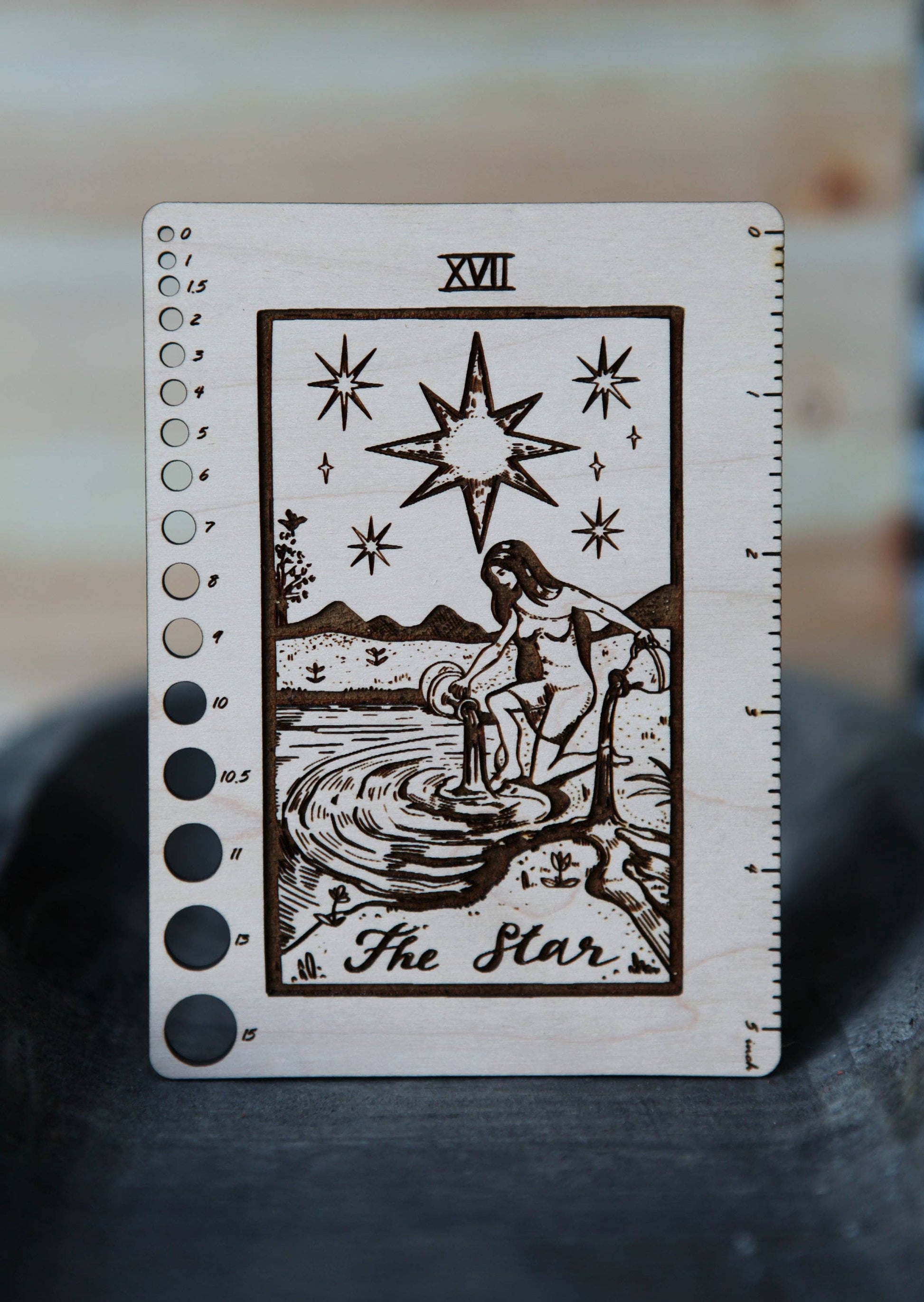Maple Wood Moon Tarot Card Knitting Needle Gauge & 5" Ruler - view 6