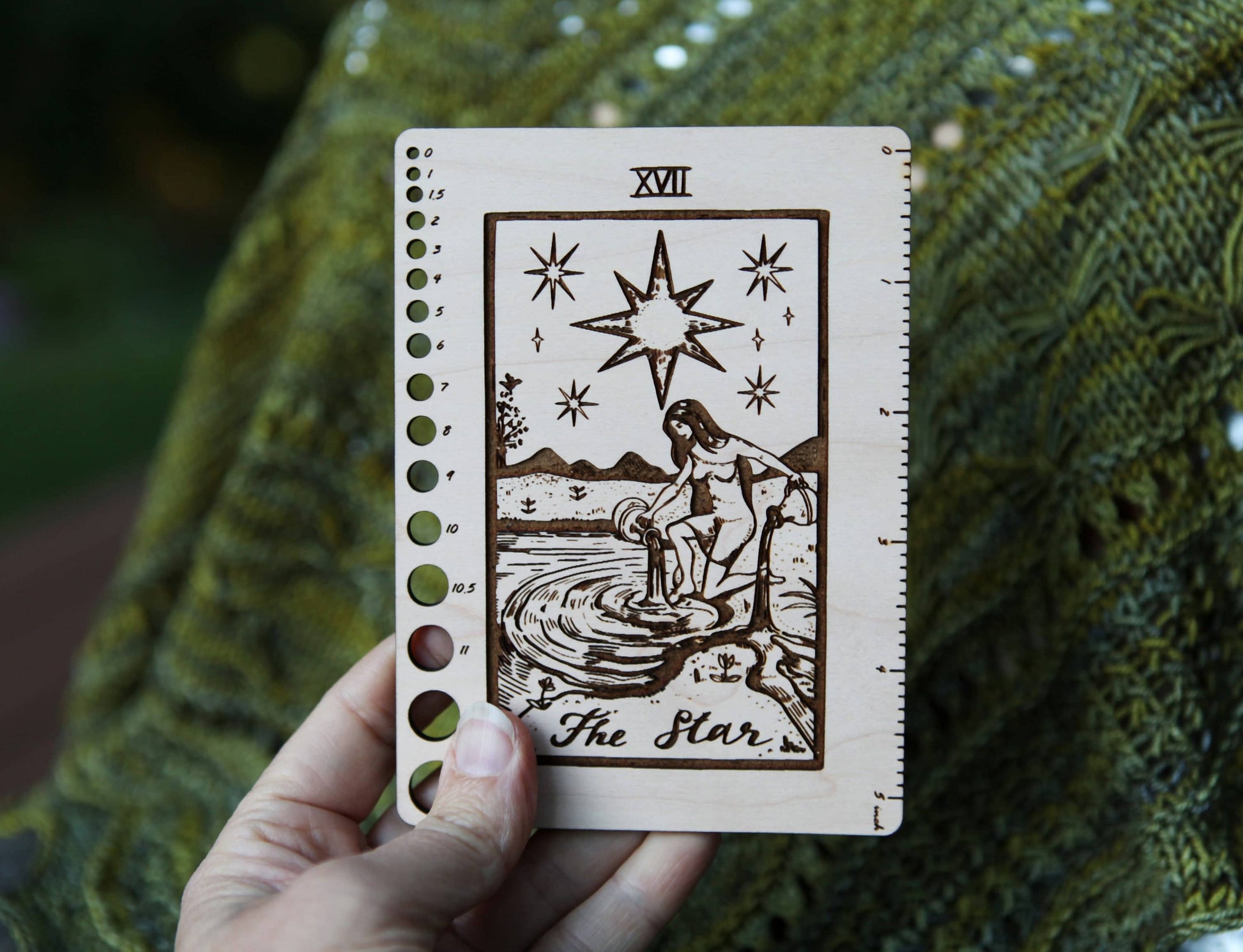 Maple Wood Moon Tarot Card Knitting Needle Gauge & 5" Ruler - view 8