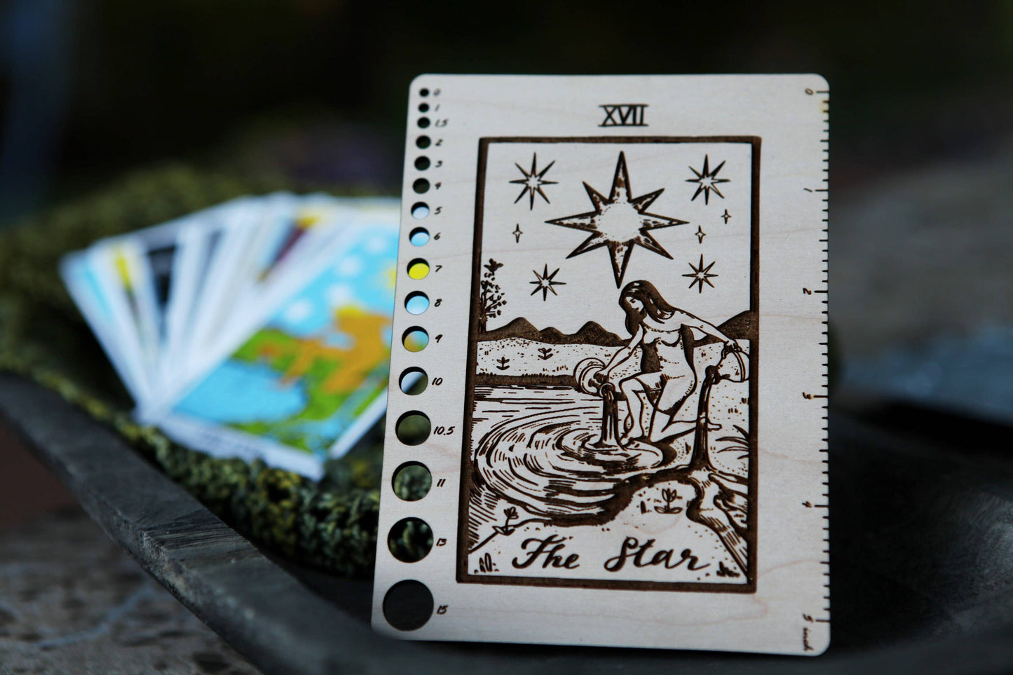 Maple Wood Moon Tarot Card Knitting Needle Gauge & 5" Ruler - view 9