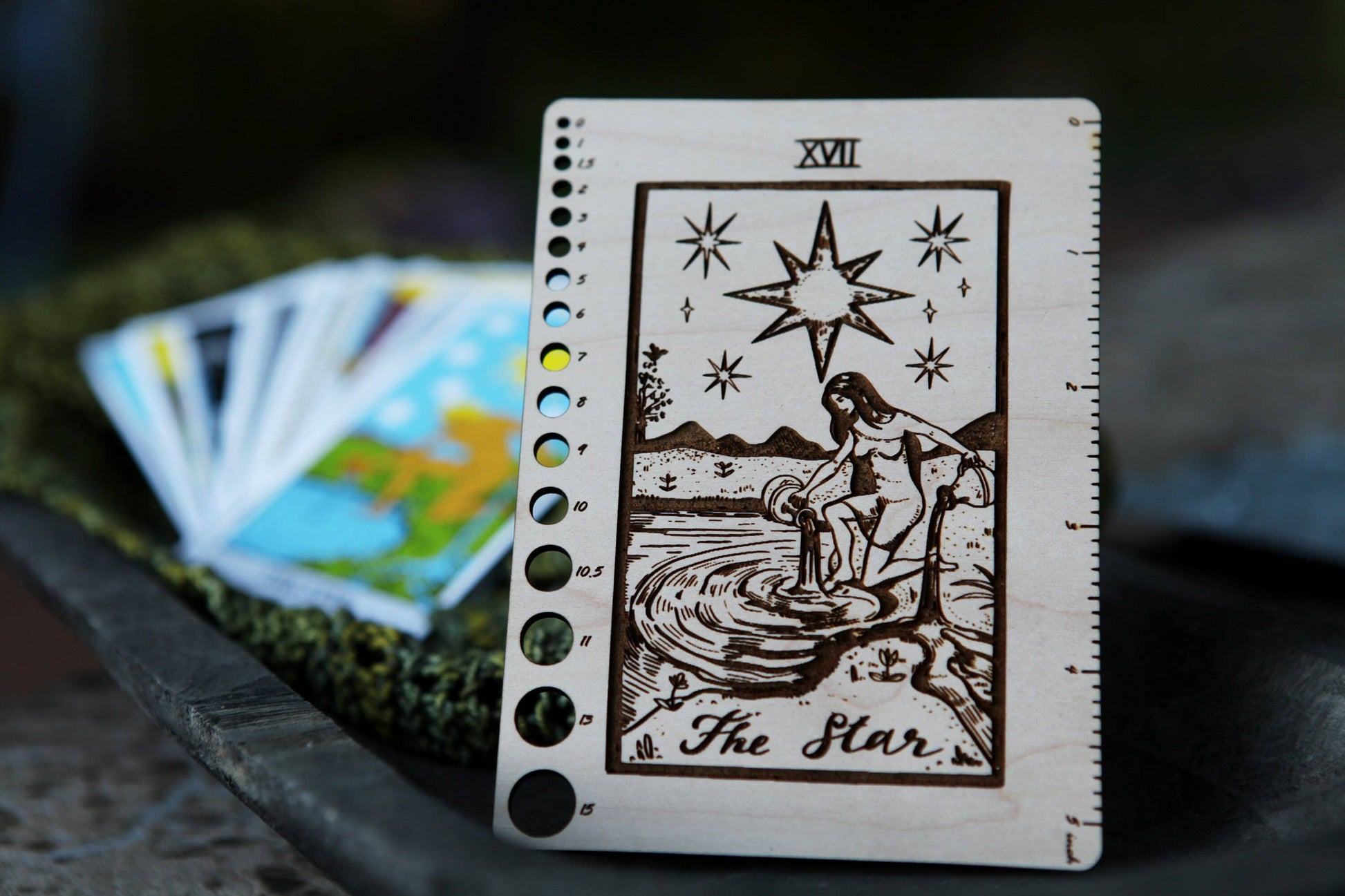 Maple Wood Moon Tarot Card Knitting Needle Gauge & 5" Ruler - view 9