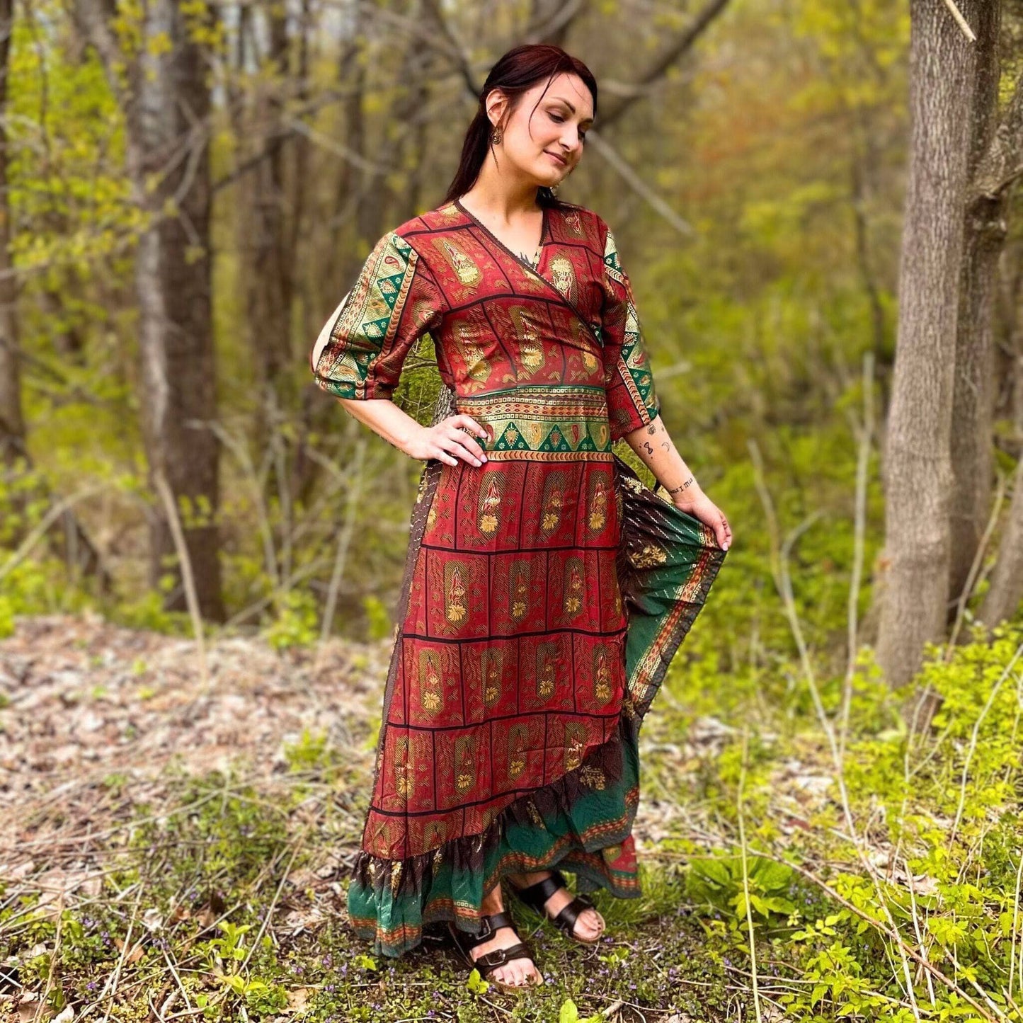 Zaria One-of-a-Kind Wrap Dress – Handmade from Reclaimed Sari Fabric - view 12