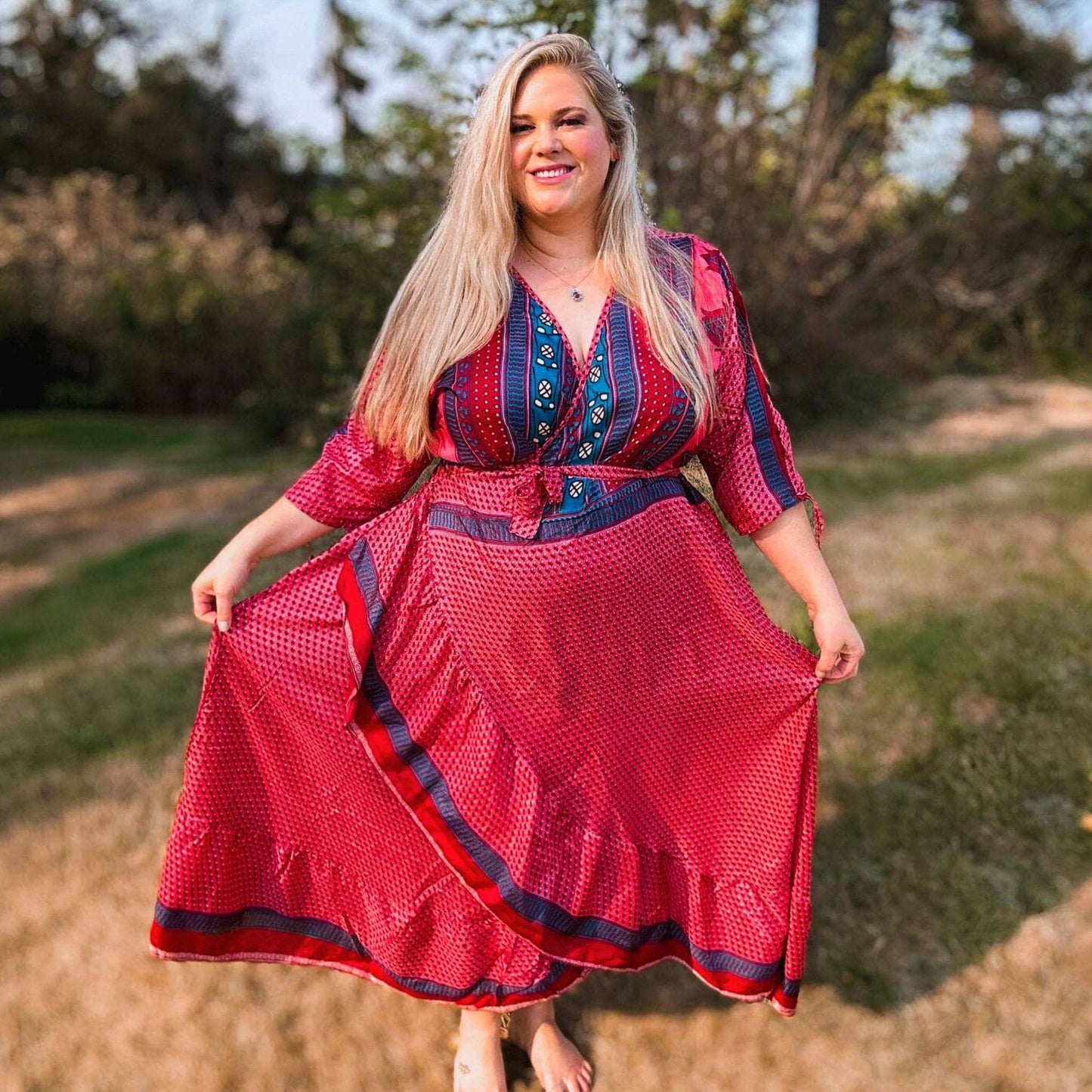 Zaria One-of-a-Kind Wrap Dress – Handmade from Reclaimed Sari Fabric - view 3